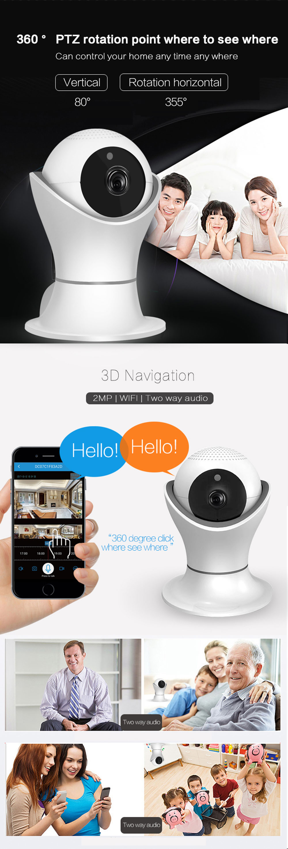 HD 1080P Home Security IP Camera Wireless WiFi Camera Surveillance Night Vision CCTV Indoor Baby Monitor,Motion Detection.